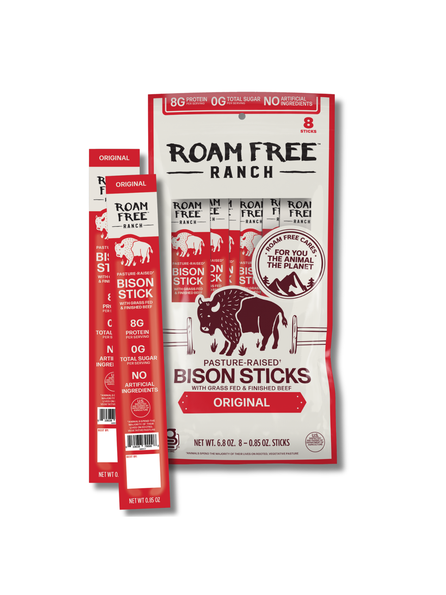 Pasture-Raised Bison Sticks, Original, 0.85 oz Meat Sticks - 10 Pack